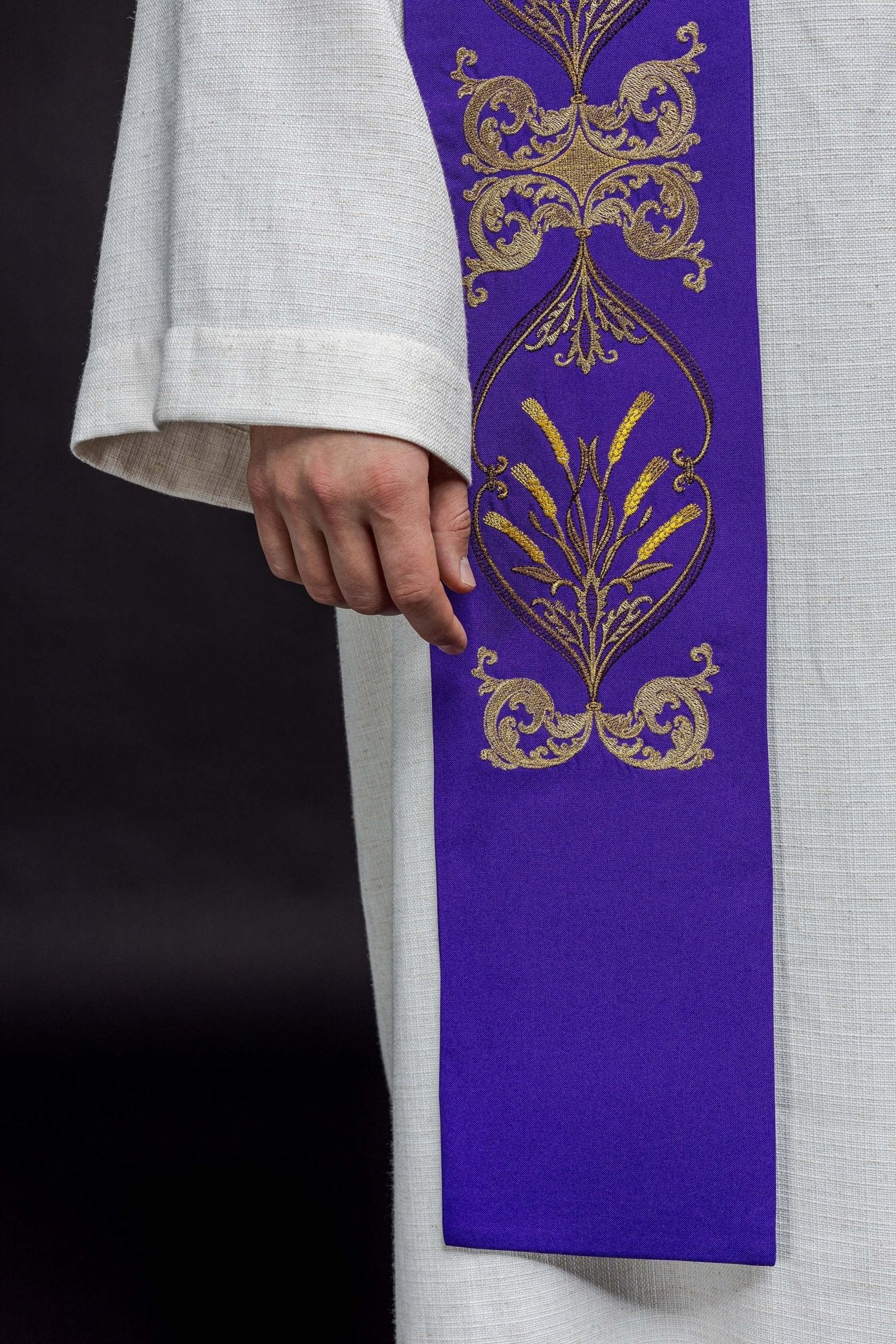 Purple priestly stole with chalice IHS - Image 4