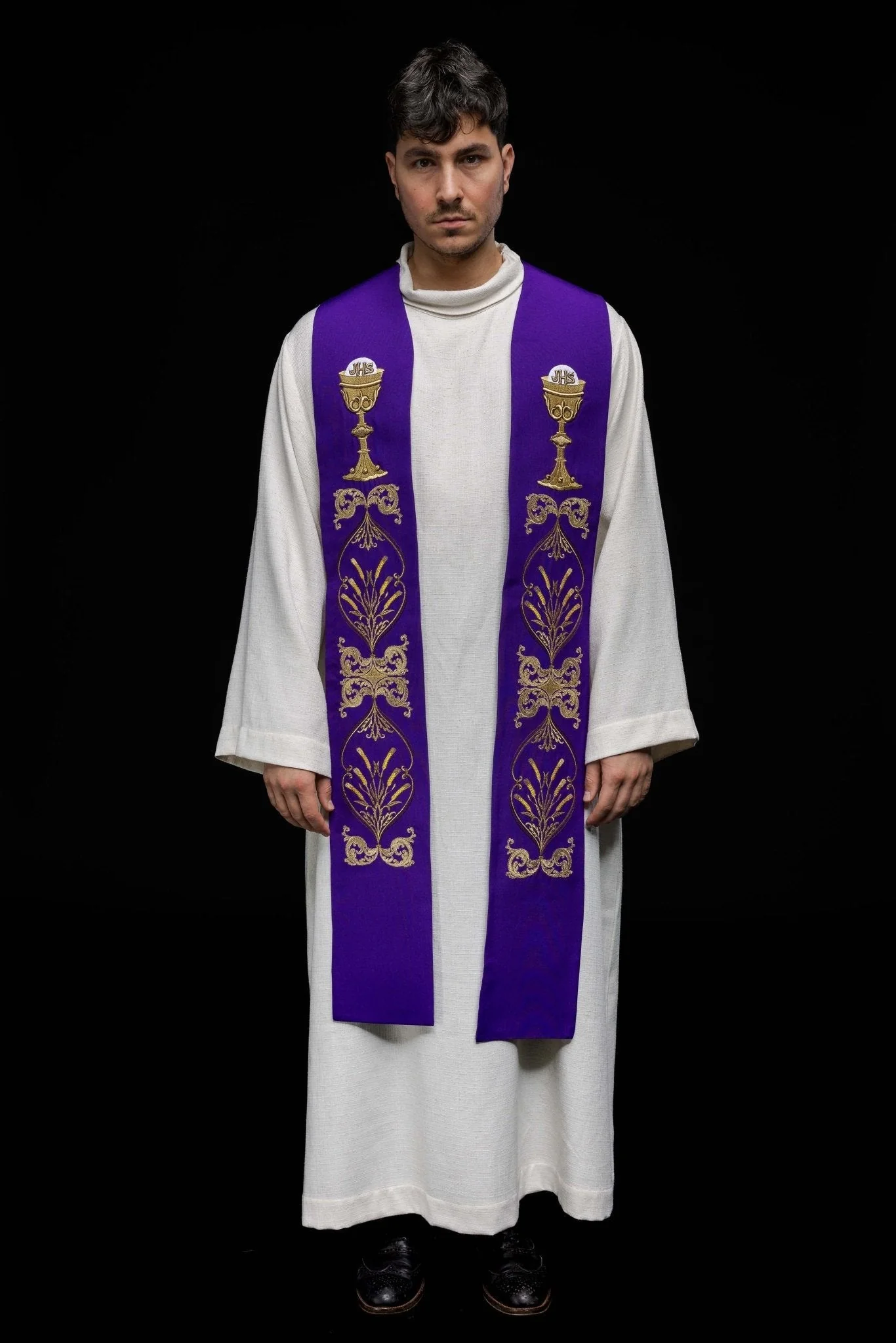 Purple priestly stole with chalice IHS - Image 7